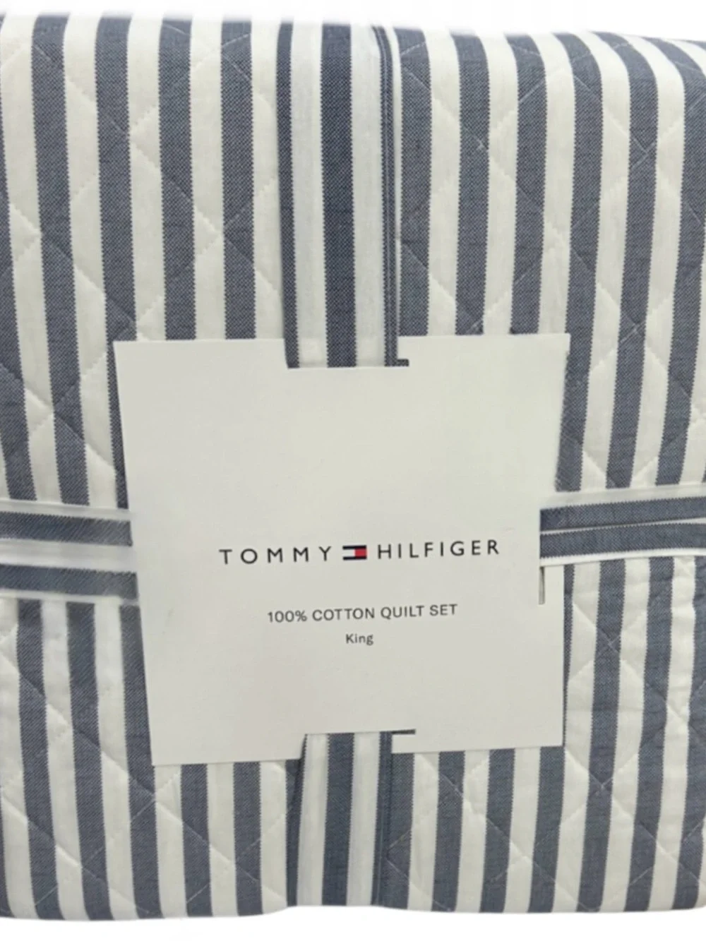 Tommy Hilfiger Blue and White Striped Cotton Quilt Set 104”x96”